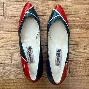 [10AA]Pappagallo Blue/Red  Patterned Kit Heel Pump